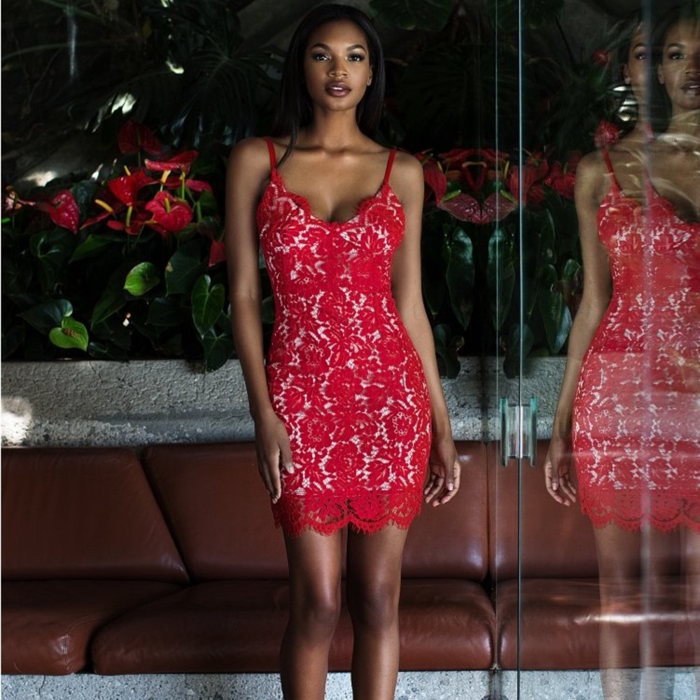 House of CB London Odelia Red Lace Dress